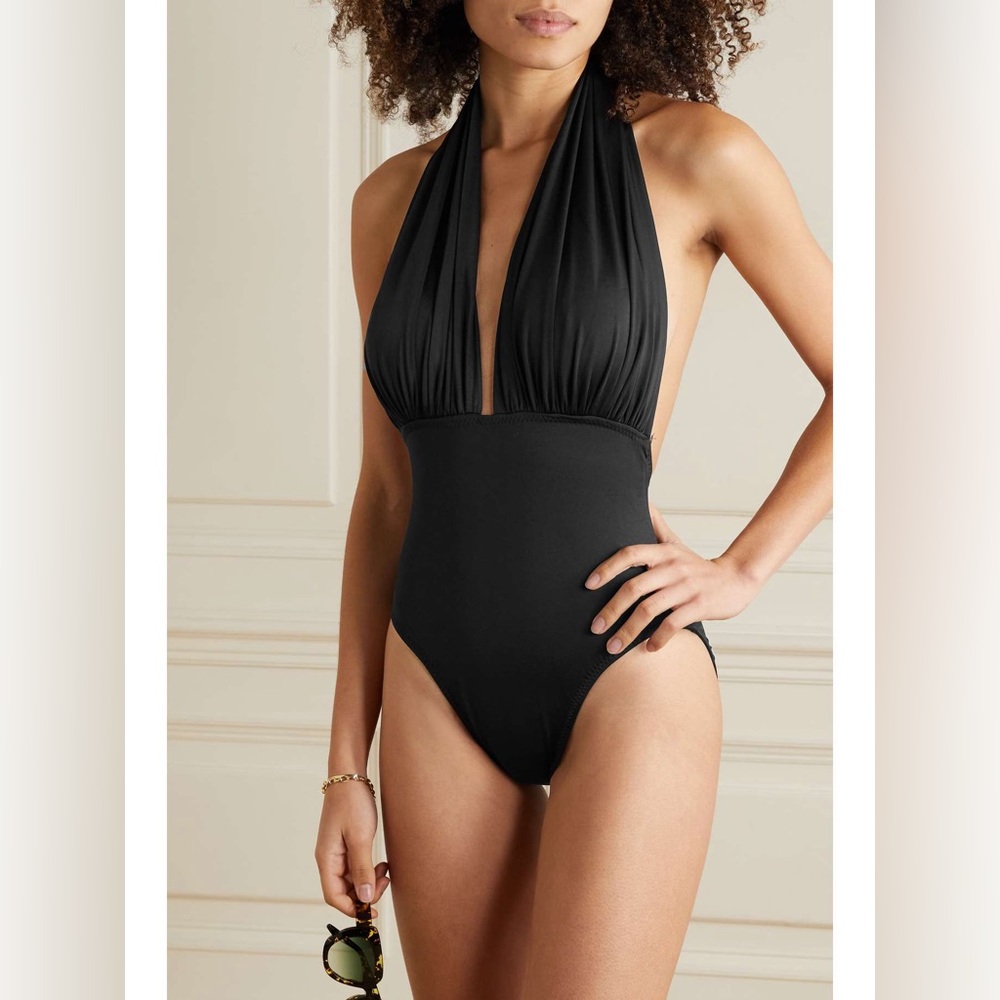 NORMA KAMALI halter neck Low Back swimsuit, Black, Small, $160